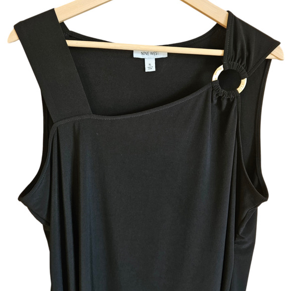 Nine West Asymmetrical Tank Top Black Gold Detail Women's XLarge - Picture 3 of 6
